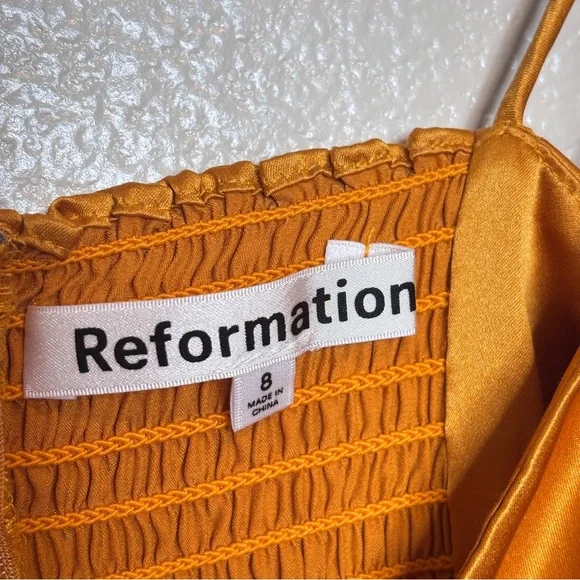 Reformation Marguerite Cantaloupe 100% Silk Dress Size 8 - Picture 9 of 13